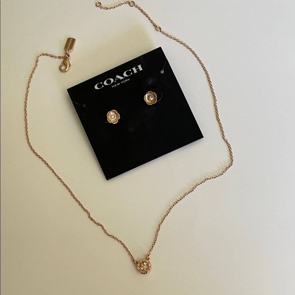 Coach Gold Flower Necklace and Earring Set